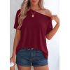 imagePRETTYGARDEN Womens Off The Shoulder Summer Tops Short Sleeve Tunic Blouse 2026 Casual Spring Asymmetrical Oversized TshirtsBurgundy