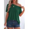 imagePRETTYGARDEN Womens Off The Shoulder Summer Tops Short Sleeve Tunic Blouse 2026 Casual Spring Asymmetrical Oversized TshirtsDark Green