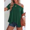 imagePRETTYGARDEN Womens Off The Shoulder Summer Tops Short Sleeve Tunic Blouse 2026 Casual Spring Asymmetrical Oversized TshirtsDark Green