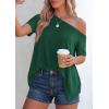 imagePRETTYGARDEN Womens Off The Shoulder Summer Tops Short Sleeve Tunic Blouse 2026 Casual Spring Asymmetrical Oversized TshirtsDark Green