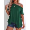 imagePRETTYGARDEN Womens Off The Shoulder Summer Tops Short Sleeve Tunic Blouse 2026 Casual Spring Asymmetrical Oversized TshirtsDark Green