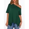 imagePRETTYGARDEN Womens Off The Shoulder Summer Tops Short Sleeve Tunic Blouse 2026 Casual Spring Asymmetrical Oversized TshirtsDark Green