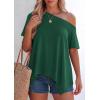 imagePRETTYGARDEN Womens Off The Shoulder Summer Tops Short Sleeve Tunic Blouse 2026 Casual Spring Asymmetrical Oversized TshirtsDark Green