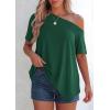 imagePRETTYGARDEN Womens Off The Shoulder Summer Tops Short Sleeve Tunic Blouse 2026 Casual Spring Asymmetrical Oversized TshirtsDark Green