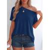 imagePRETTYGARDEN Womens Off The Shoulder Summer Tops Short Sleeve Tunic Blouse 2026 Casual Spring Asymmetrical Oversized TshirtsDusty Blue