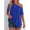 imagePRETTYGARDEN Womens Off The Shoulder Summer Tops Short Sleeve Tunic Blouse 2026 Casual Spring Asymmetrical Oversized TshirtsRoyal Blue