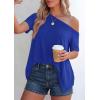 imagePRETTYGARDEN Womens Off The Shoulder Summer Tops Short Sleeve Tunic Blouse 2026 Casual Spring Asymmetrical Oversized TshirtsRoyal Blue