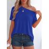 imagePRETTYGARDEN Womens Off The Shoulder Summer Tops Short Sleeve Tunic Blouse 2026 Casual Spring Asymmetrical Oversized TshirtsRoyal Blue
