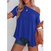 imagePRETTYGARDEN Womens Off The Shoulder Summer Tops Short Sleeve Tunic Blouse 2026 Casual Spring Asymmetrical Oversized TshirtsRoyal Blue