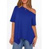 imagePRETTYGARDEN Womens Off The Shoulder Summer Tops Short Sleeve Tunic Blouse 2026 Casual Spring Asymmetrical Oversized TshirtsRoyal Blue