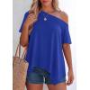 imagePRETTYGARDEN Womens Off The Shoulder Summer Tops Short Sleeve Tunic Blouse 2026 Casual Spring Asymmetrical Oversized TshirtsRoyal Blue