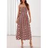 imagePRETTYGARDEN Womens Polka Dot Dress 2026 Summer Spaghetti Strap Smocked Sundress Beach Vacation Wedding Guest Midi DressesBrown