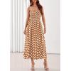 imagePRETTYGARDEN Womens Polka Dot Dress 2026 Summer Spaghetti Strap Smocked Sundress Beach Vacation Wedding Guest Midi DressesKhaki