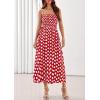imagePRETTYGARDEN Womens Polka Dot Dress 2026 Summer Spaghetti Strap Smocked Sundress Beach Vacation Wedding Guest Midi DressesRed