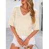 imagePRETTYGARDEN Womens Short Sleeve Sweater Tops 2026 Spring Summer Casual V Neck Ribbed Knit Trendy Eyelet Blouse T ShirtsApricot