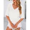 imagePRETTYGARDEN Womens Short Sleeve Sweater Tops 2026 Spring Summer Casual V Neck Ribbed Knit Trendy Eyelet Blouse T ShirtsBeige White
