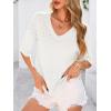 imagePRETTYGARDEN Womens Short Sleeve Sweater Tops 2026 Spring Summer Casual V Neck Ribbed Knit Trendy Eyelet Blouse T ShirtsBeige White