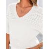 imagePRETTYGARDEN Womens Short Sleeve Sweater Tops 2026 Spring Summer Casual V Neck Ribbed Knit Trendy Eyelet Blouse T ShirtsBeige White