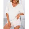imagePRETTYGARDEN Womens Short Sleeve Sweater Tops 2026 Spring Summer Casual V Neck Ribbed Knit Trendy Eyelet Blouse T ShirtsBeige White