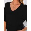 imagePRETTYGARDEN Womens Short Sleeve Sweater Tops 2026 Spring Summer Casual V Neck Ribbed Knit Trendy Eyelet Blouse T ShirtsBlack