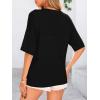 imagePRETTYGARDEN Womens Short Sleeve Sweater Tops 2026 Spring Summer Casual V Neck Ribbed Knit Trendy Eyelet Blouse T ShirtsBlack