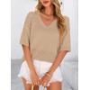 imagePRETTYGARDEN Womens Short Sleeve Sweater Tops 2026 Spring Summer Casual V Neck Ribbed Knit Trendy Eyelet Blouse T ShirtsDark Apricot