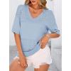imagePRETTYGARDEN Womens Short Sleeve Sweater Tops 2026 Spring Summer Casual V Neck Ribbed Knit Trendy Eyelet Blouse T ShirtsLight Blue