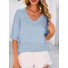 imagePRETTYGARDEN Womens Short Sleeve Sweater Tops 2026 Spring Summer Casual V Neck Ribbed Knit Trendy Eyelet Blouse T ShirtsLight Blue