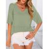 imagePRETTYGARDEN Womens Short Sleeve Sweater Tops 2026 Spring Summer Casual V Neck Ribbed Knit Trendy Eyelet Blouse T ShirtsMid Green