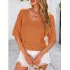 imagePRETTYGARDEN Womens Short Sleeve Sweater Tops 2026 Spring Summer Casual V Neck Ribbed Knit Trendy Eyelet Blouse T ShirtsOrange Red