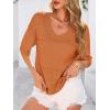 imagePRETTYGARDEN Womens Short Sleeve Sweater Tops 2026 Spring Summer Casual V Neck Ribbed Knit Trendy Eyelet Blouse T ShirtsOrange Red