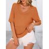 imagePRETTYGARDEN Womens Short Sleeve Sweater Tops 2026 Spring Summer Casual V Neck Ribbed Knit Trendy Eyelet Blouse T ShirtsOrange Red