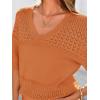 imagePRETTYGARDEN Womens Short Sleeve Sweater Tops 2026 Spring Summer Casual V Neck Ribbed Knit Trendy Eyelet Blouse T ShirtsOrange Red
