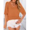 imagePRETTYGARDEN Womens Short Sleeve Sweater Tops 2026 Spring Summer Casual V Neck Ribbed Knit Trendy Eyelet Blouse T ShirtsOrange Red