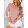 imagePRETTYGARDEN Womens Short Sleeve Sweater Tops 2026 Spring Summer Casual V Neck Ribbed Knit Trendy Eyelet Blouse T ShirtsPink