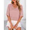 imagePRETTYGARDEN Womens Short Sleeve Sweater Tops 2026 Spring Summer Casual V Neck Ribbed Knit Trendy Eyelet Blouse T ShirtsPink