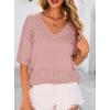 imagePRETTYGARDEN Womens Short Sleeve Sweater Tops 2026 Spring Summer Casual V Neck Ribbed Knit Trendy Eyelet Blouse T ShirtsPink
