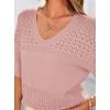 imagePRETTYGARDEN Womens Short Sleeve Sweater Tops 2026 Spring Summer Casual V Neck Ribbed Knit Trendy Eyelet Blouse T ShirtsPink