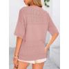 imagePRETTYGARDEN Womens Short Sleeve Sweater Tops 2026 Spring Summer Casual V Neck Ribbed Knit Trendy Eyelet Blouse T ShirtsPink