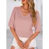 imagePRETTYGARDEN Womens Short Sleeve Sweater Tops 2026 Spring Summer Casual V Neck Ribbed Knit Trendy Eyelet Blouse T ShirtsPink