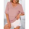 imagePRETTYGARDEN Womens Short Sleeve Sweater Tops 2026 Spring Summer Casual V Neck Ribbed Knit Trendy Eyelet Blouse T ShirtsPink