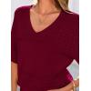 imagePRETTYGARDEN Womens Short Sleeve Sweater Tops 2026 Spring Summer Casual V Neck Ribbed Knit Trendy Eyelet Blouse T ShirtsWine Red