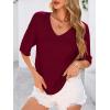imagePRETTYGARDEN Womens Short Sleeve Sweater Tops 2026 Spring Summer Casual V Neck Ribbed Knit Trendy Eyelet Blouse T ShirtsWine Red