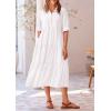 imagePRETTYGARDEN Womens Summer Long Dress Short Sleeve Lapel Casual Ruffle Flowy Maxi Dresses Solid WhiteSmall