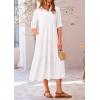 imagePRETTYGARDEN Womens Summer Long Dress Short Sleeve Lapel Casual Ruffle Flowy Maxi Dresses Solid WhiteSmall