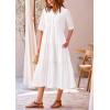 imagePRETTYGARDEN Womens Summer Long Dress Short Sleeve Lapel Casual Ruffle Flowy Maxi Dresses Solid WhiteSmall