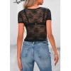 imagePRETTYGARDEN Womens Summer Sheer Lace Top 2026 Short Sleeve See Through Fitted Mesh Blouse Shirts Going Out Club OutfitsBlack