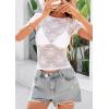 imagePRETTYGARDEN Womens Summer Sheer Lace Top 2026 Short Sleeve See Through Fitted Mesh Blouse Shirts Going Out Club OutfitsWhite
