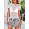 imagePRETTYGARDEN Womens Summer Sheer Lace Top 2026 Short Sleeve See Through Fitted Mesh Blouse Shirts Going Out Club OutfitsWhite