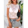 imagePRETTYGARDEN Womens Summer Sheer Lace Top 2026 Short Sleeve See Through Fitted Mesh Blouse Shirts Going Out Club OutfitsWhite